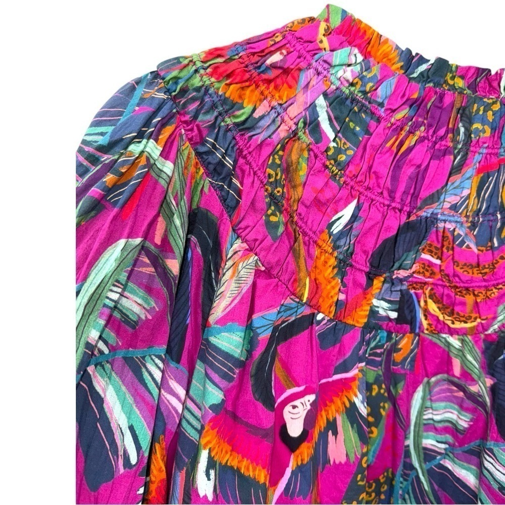 ▶️ Farm Rio ◀️ Tropical Rainbows Macaws Puff Sleeve Mini Dress 🦜 - Picture 8 of 16